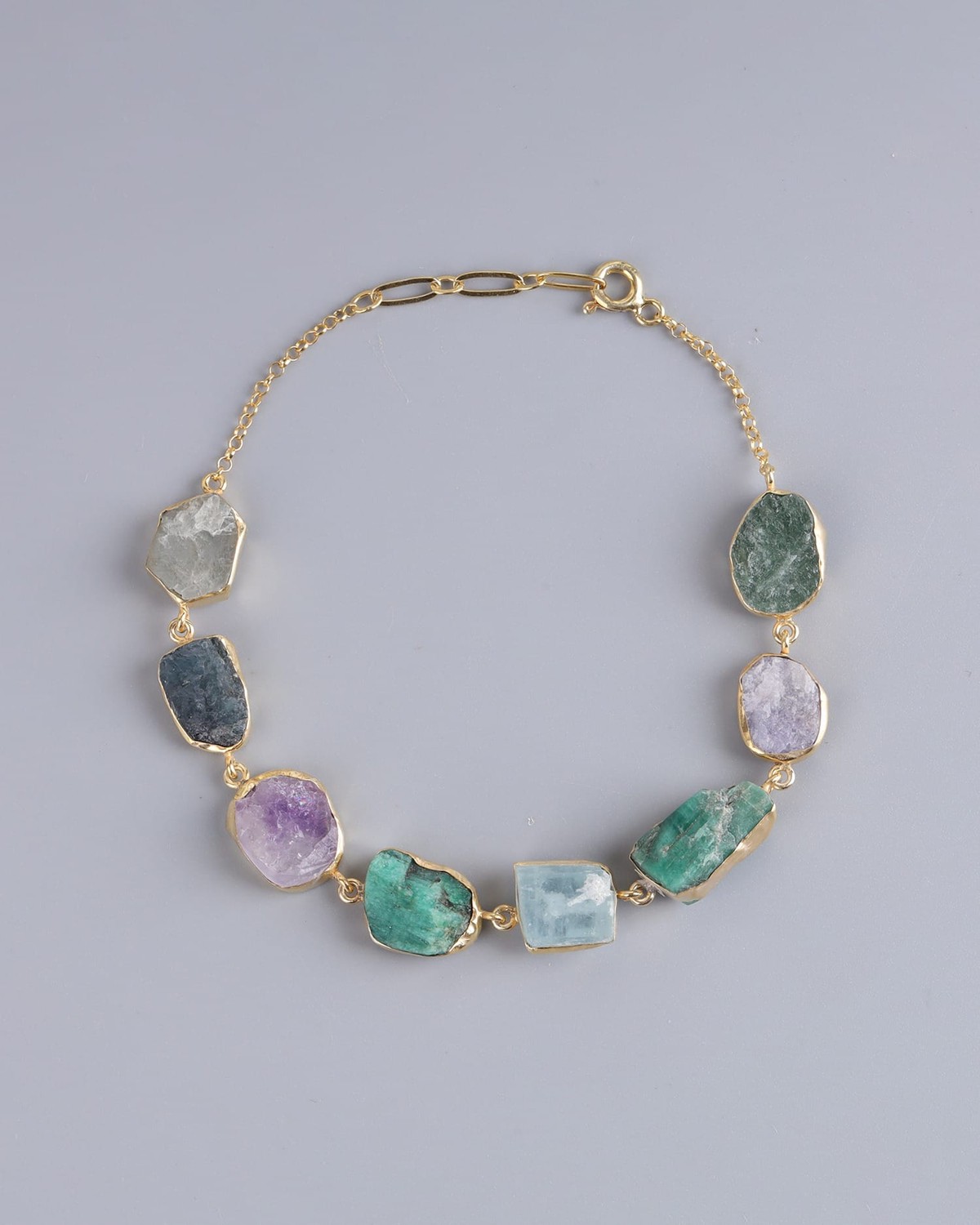 Gold Washed Silver Multi Gemstone Bracelet 4