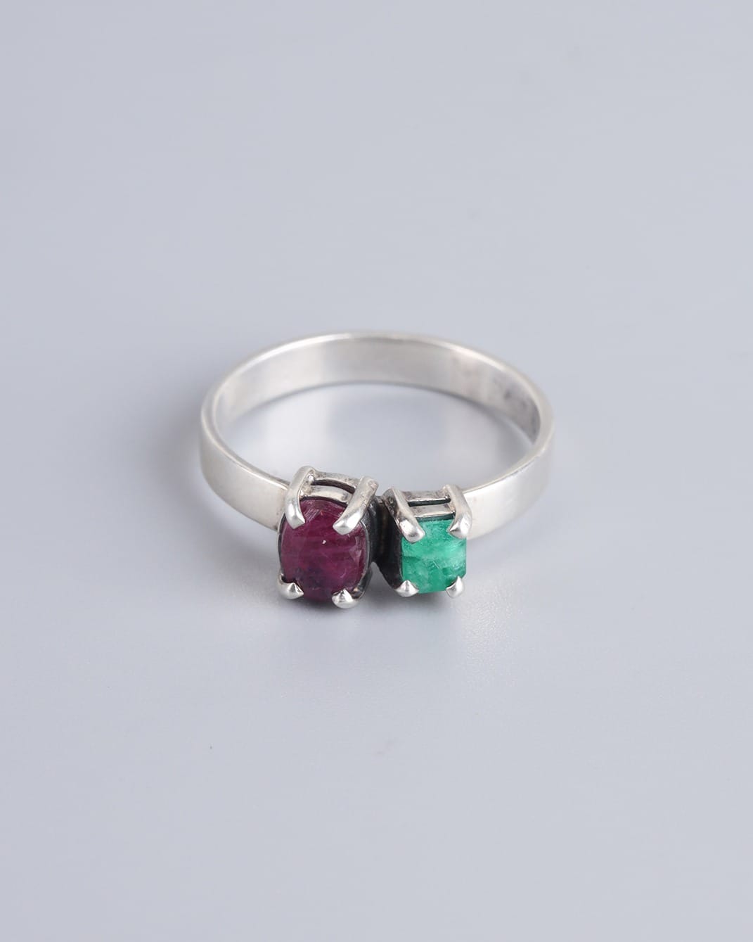 Silver Ring with Jagdalk Ruby & Panjshir Emerald 1