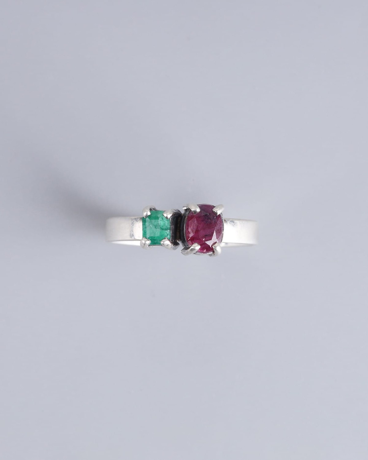 Silver Ring with Jagdalk Ruby & Panjshir Emerald 5