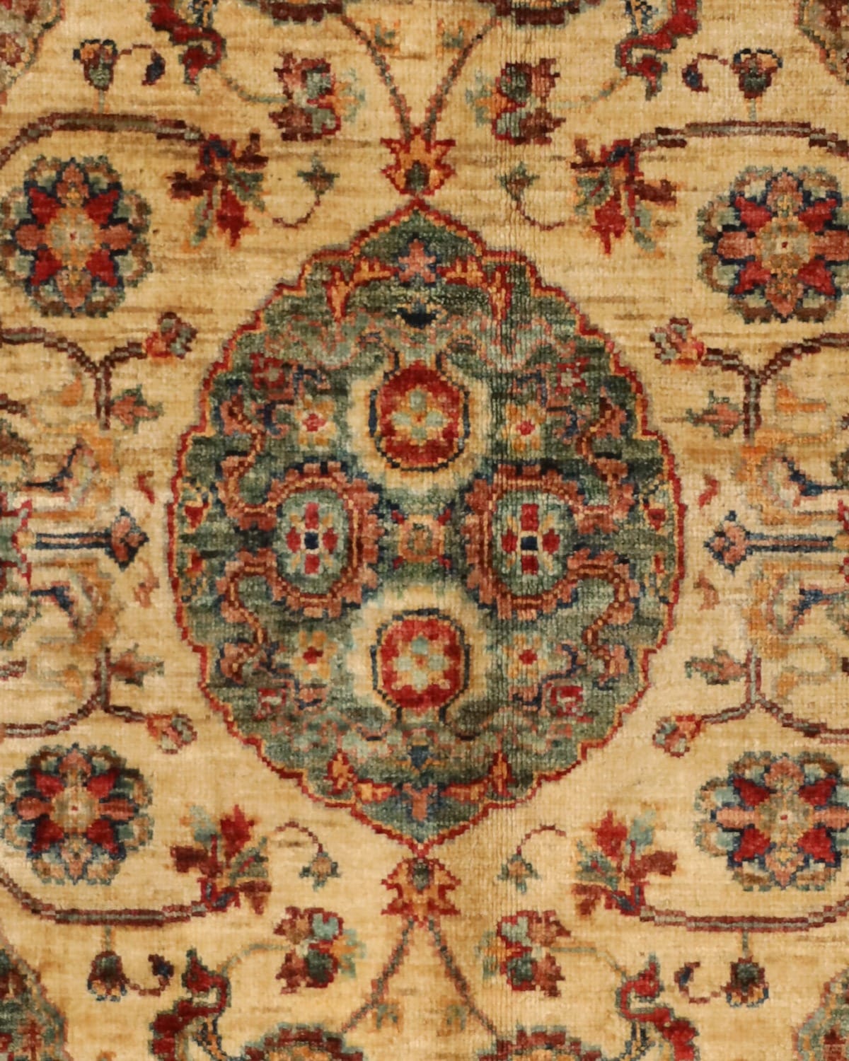 Traditional Afghan Harees Rug 1x2.15 – Handmade Wool Afghan Carpet, Cream & Turquoise Floral Pattern Rug, Artisan Oriental Area Rug 2