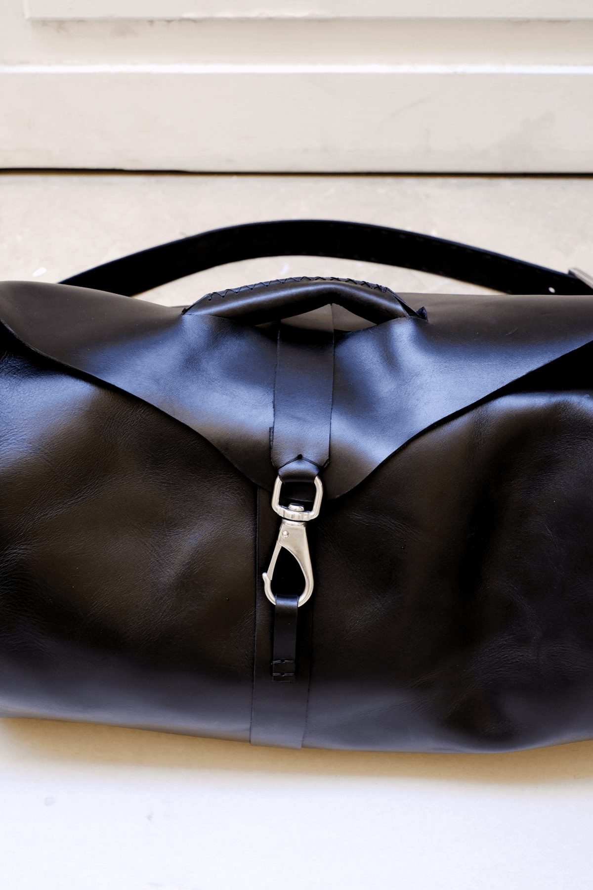 Black Pure Leather Travel Duffle Bag, Gym Handmade Suitcase 2