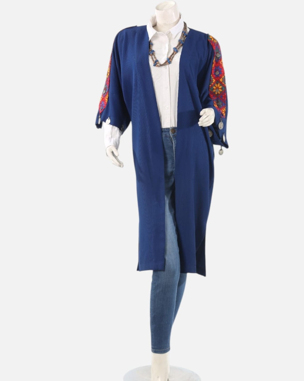 Blue Afghan Embroidered Lajward Coat – Handmade Traditional Long Jacket 3