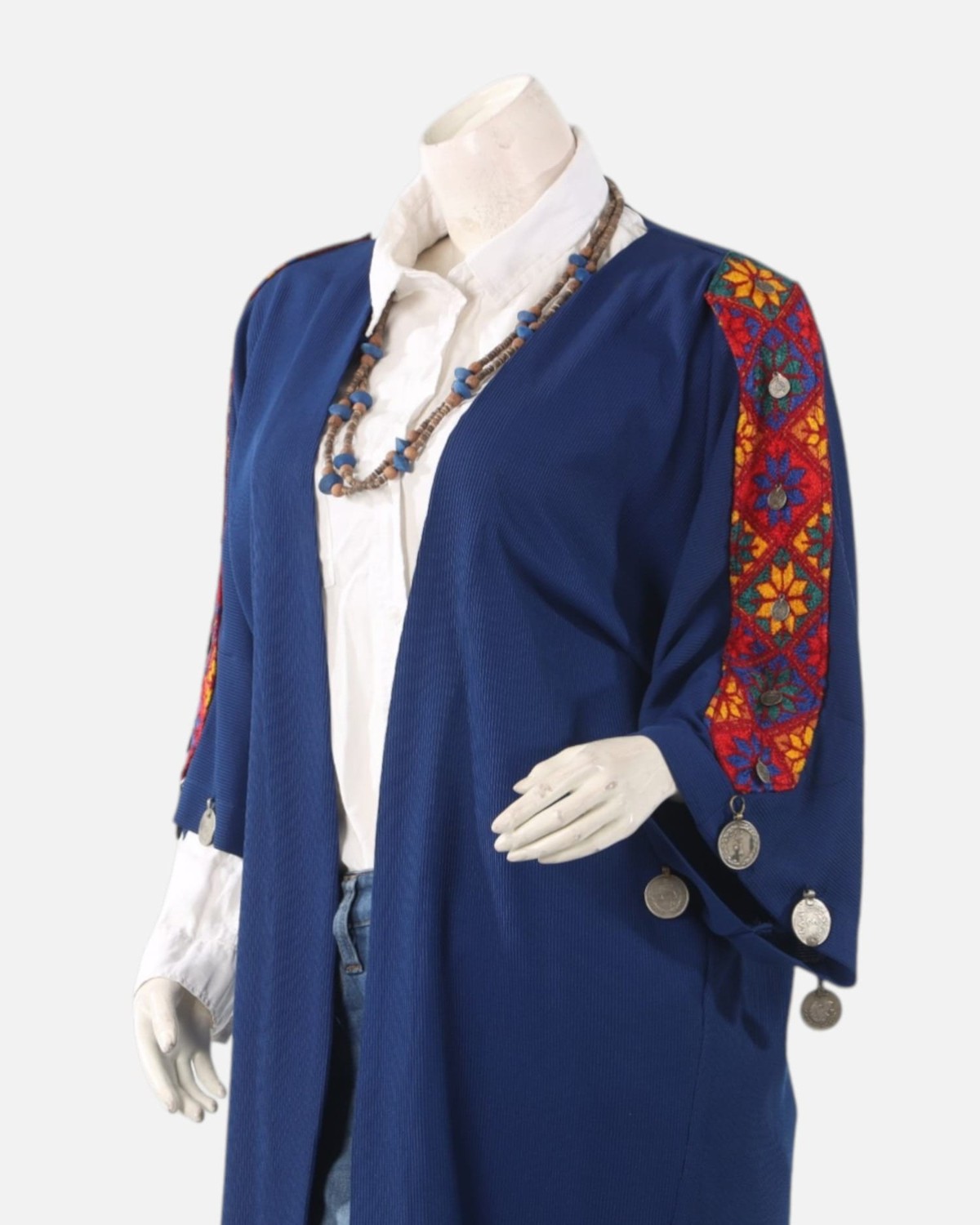 Blue Afghan Embroidered Lajward Coat – Handmade Traditional Long Jacket 1