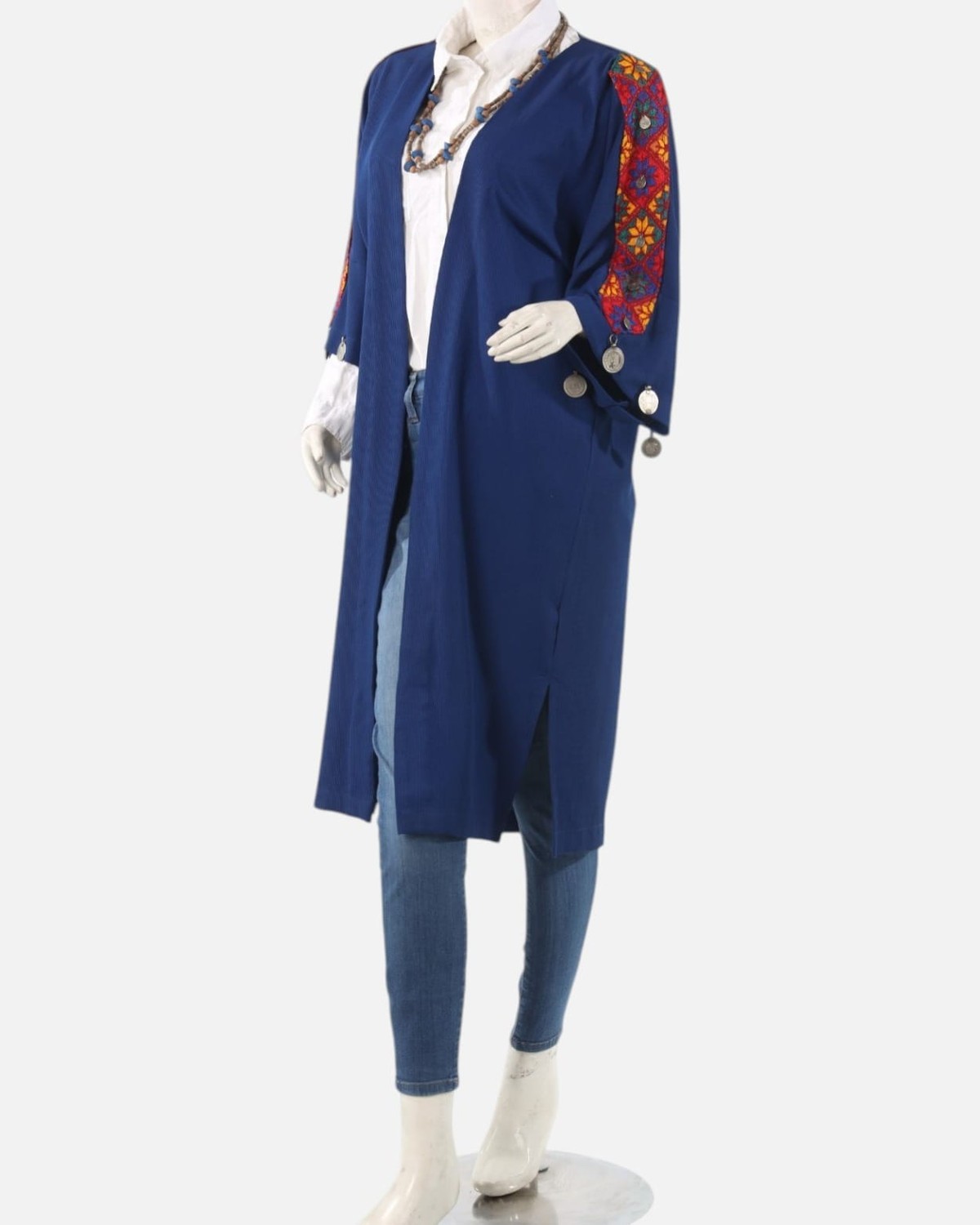 Blue Afghan Embroidered Lajward Coat – Handmade Traditional Long Jacket 2