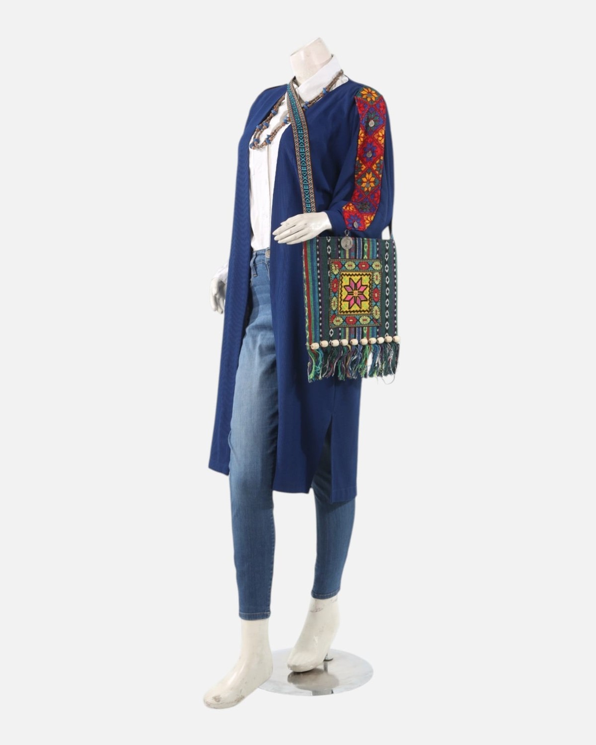 Blue Afghan Embroidered Lajward Coat – Handmade Traditional Long Jacket 6