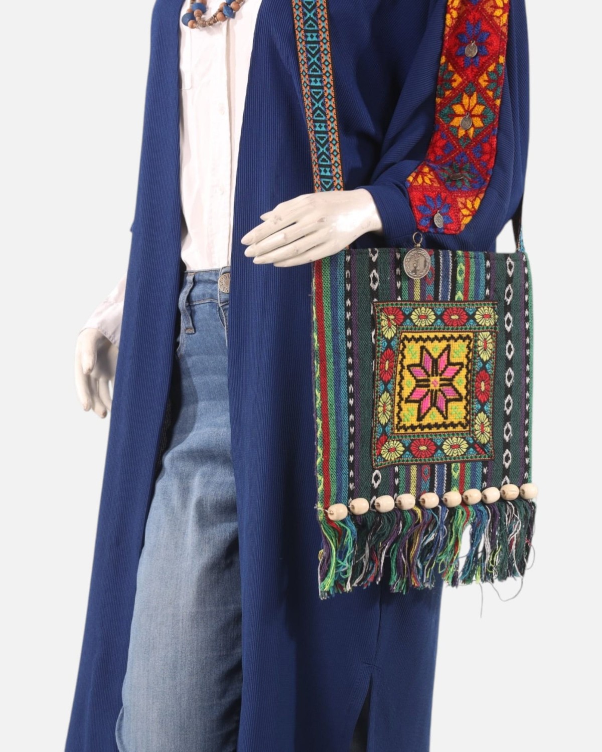 Blue Afghan Embroidered Lajward Coat – Handmade Traditional Long Jacket 5