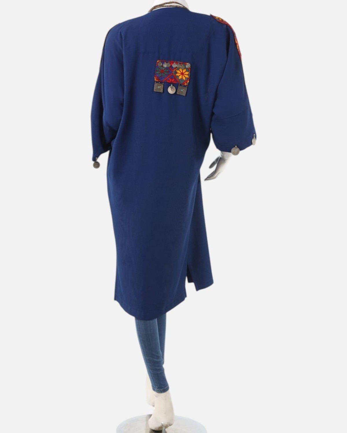 Blue Afghan Embroidered Lajward Coat – Handmade Traditional Long Jacket 8