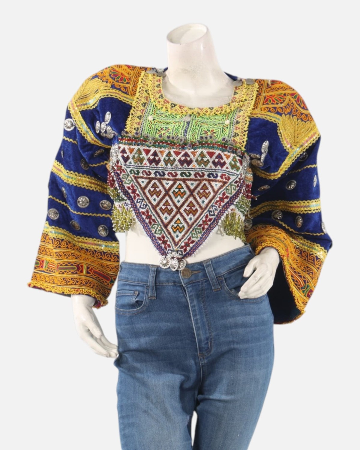 Blue Velvet Gand Embroidered Crop Top – Traditional Afghan Handmade Blouse 2