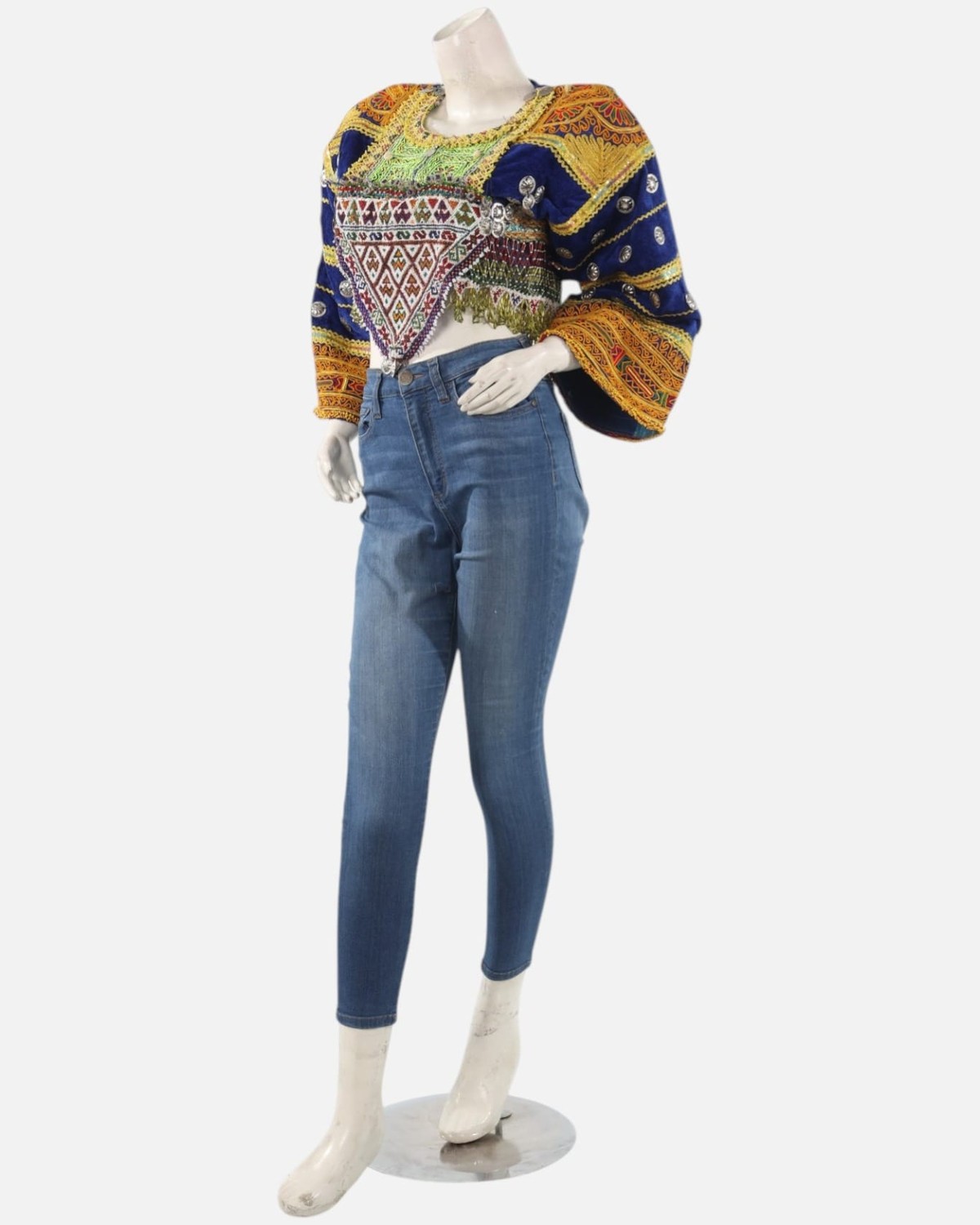 Blue Velvet Gand Embroidered Crop Top – Traditional Afghan Handmade Blouse 3
