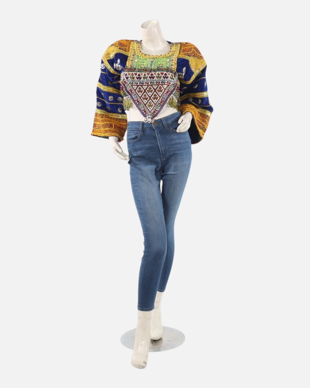 Blue Velvet Gand Embroidered Crop Top – Traditional Afghan Handmade Blouse 1