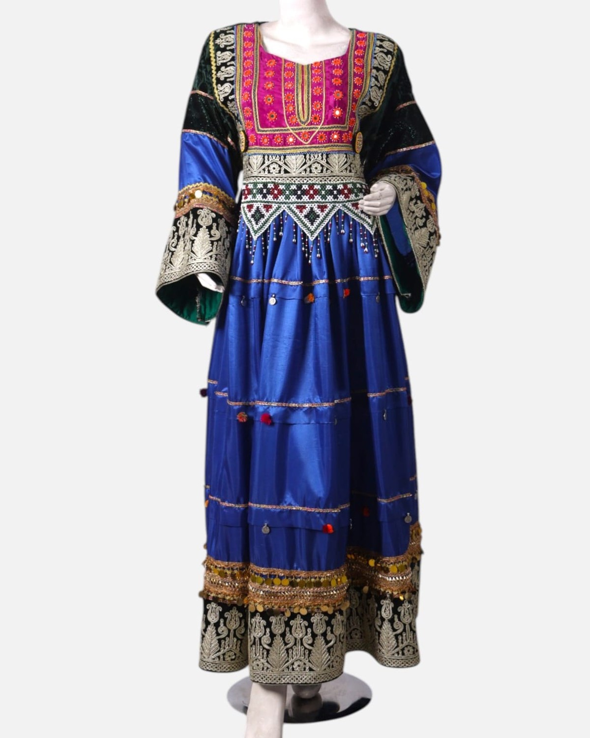 Afghan Traditional Velvet Dress | Intricate Hand Embroidery & Pom-Pom Detailing | Handmade Velvet Cultural Dress 1
