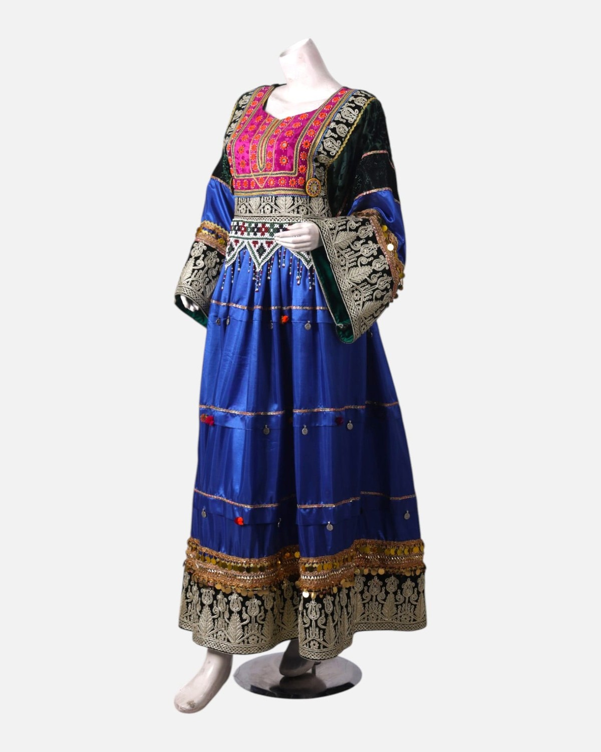 Afghan Traditional Velvet Dress | Intricate Hand Embroidery & Pom-Pom Detailing | Handmade Velvet Cultural Dress 2
