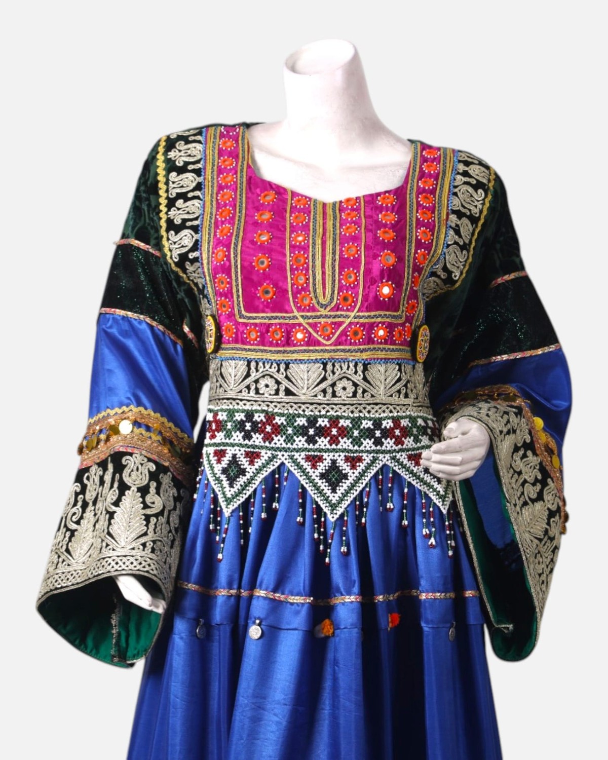 Afghan Traditional Velvet Dress | Intricate Hand Embroidery & Pom-Pom Detailing | Handmade Velvet Cultural Dress 5