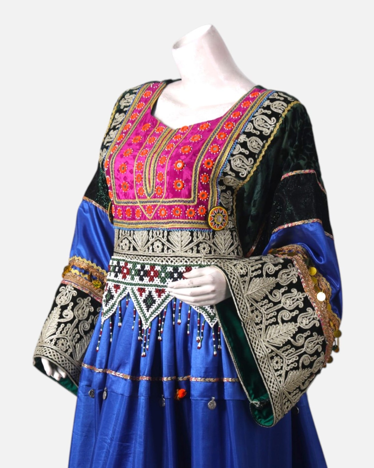 Afghan Traditional Velvet Dress | Intricate Hand Embroidery & Pom-Pom Detailing | Handmade Velvet Cultural Dress 6