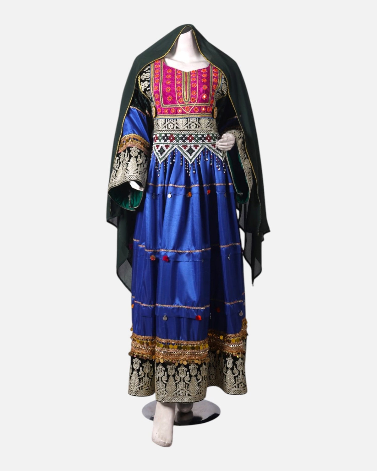 Afghan Traditional Velvet Dress | Intricate Hand Embroidery & Pom-Pom Detailing | Handmade Velvet Cultural Dress 3