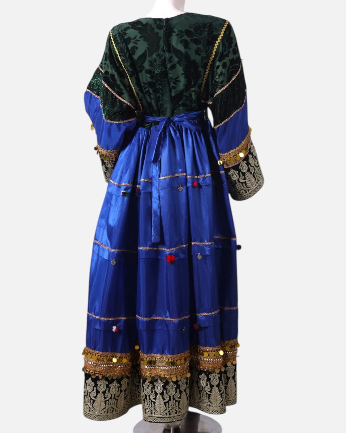 Afghan Traditional Velvet Dress | Intricate Hand Embroidery & Pom-Pom Detailing | Handmade Velvet Cultural Dress 4