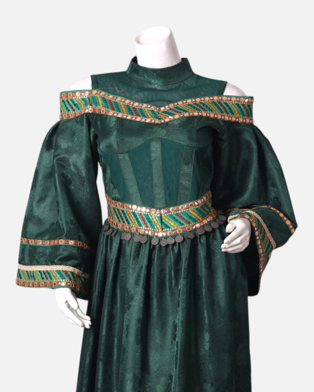 Green Satin Dress with Intricate Embroidery 1