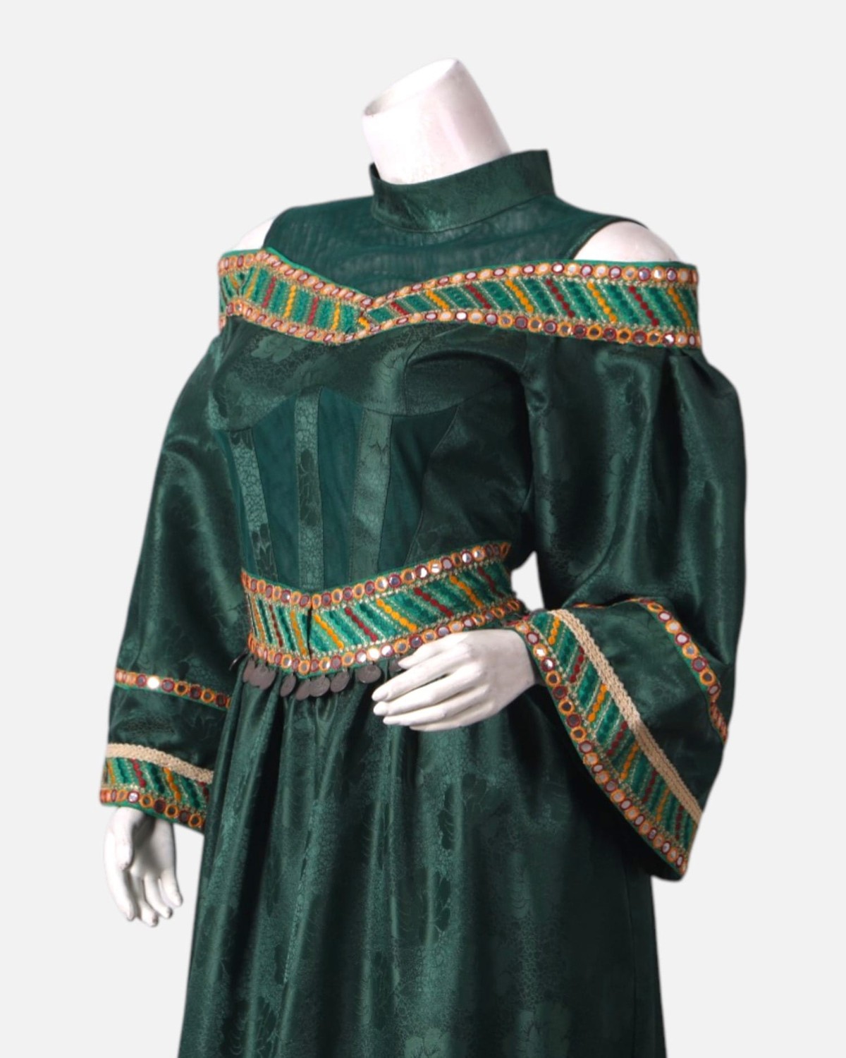 Green Satin Dress with Intricate Embroidery 4