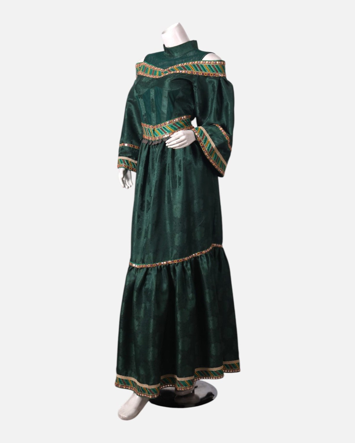 Green Satin Dress with Intricate Embroidery 3