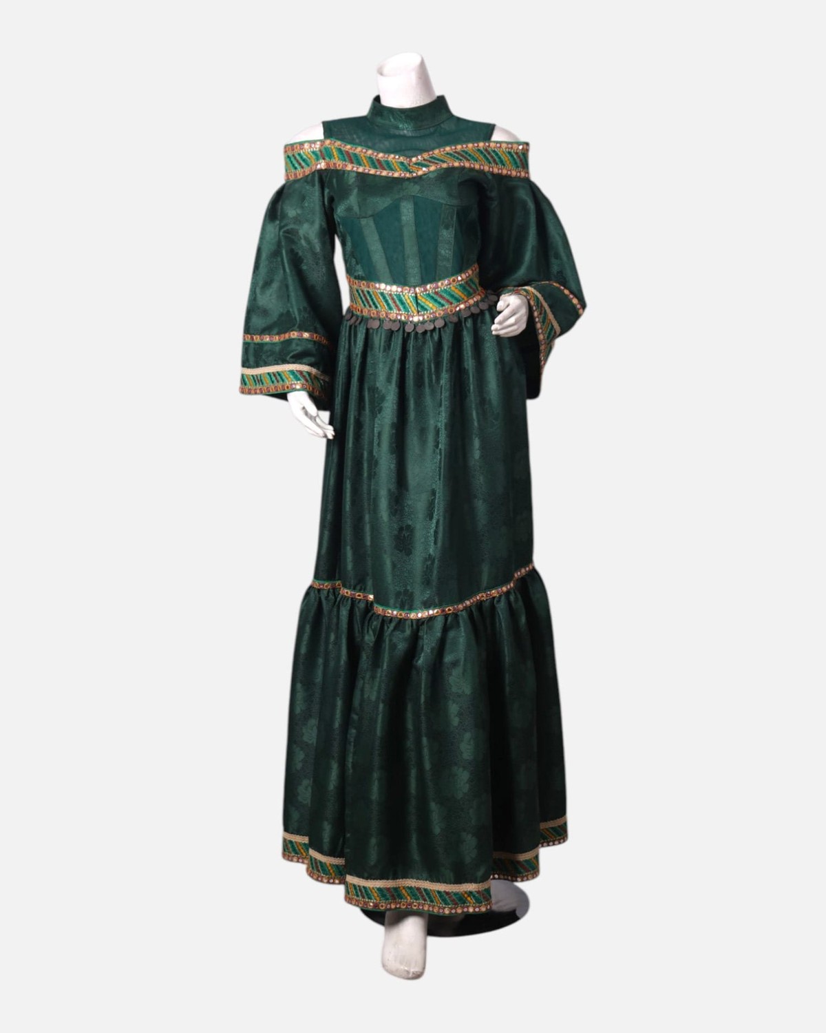 Green Satin Dress with Intricate Embroidery 5