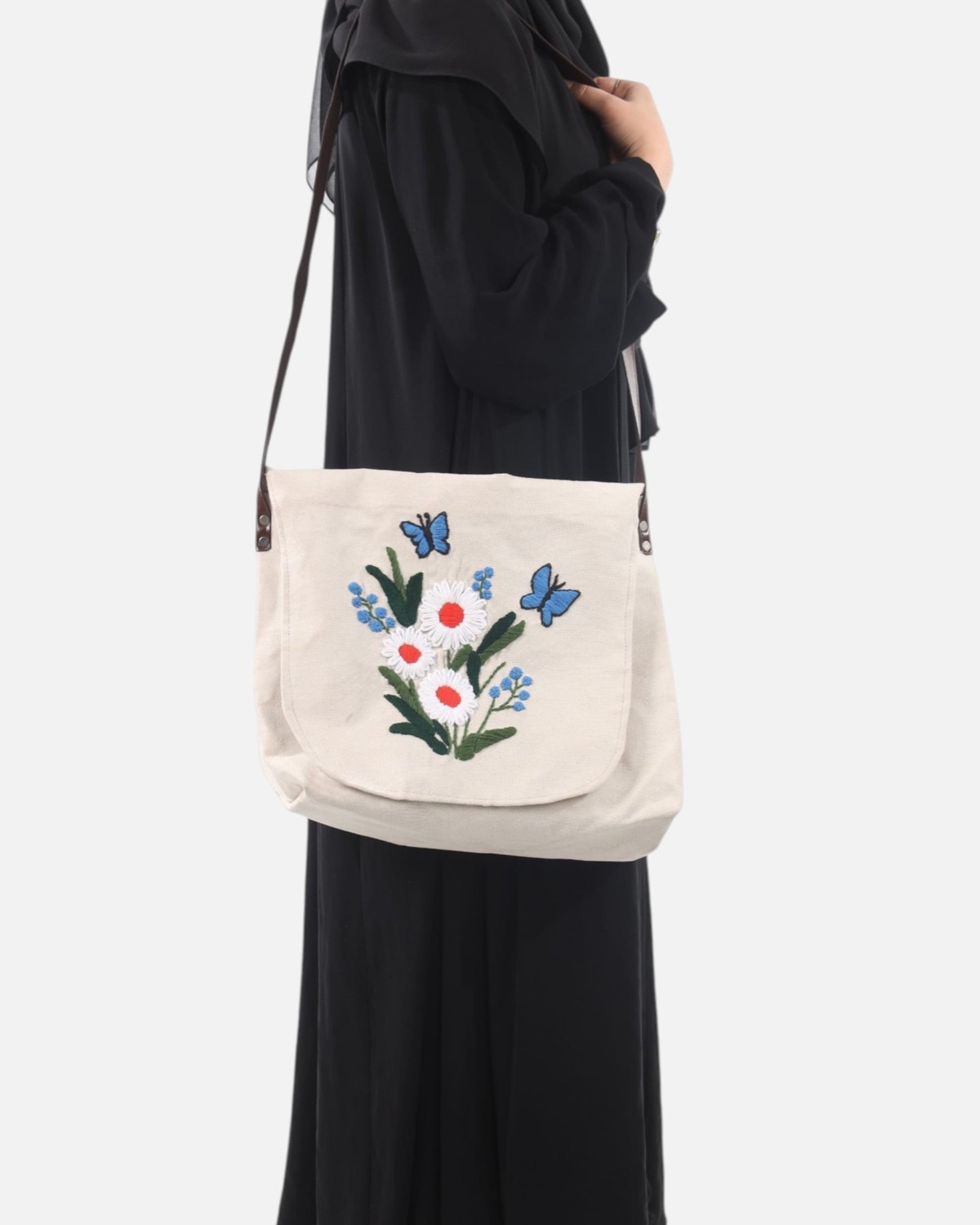 Floral Canvas Bag with Leather Strap 2