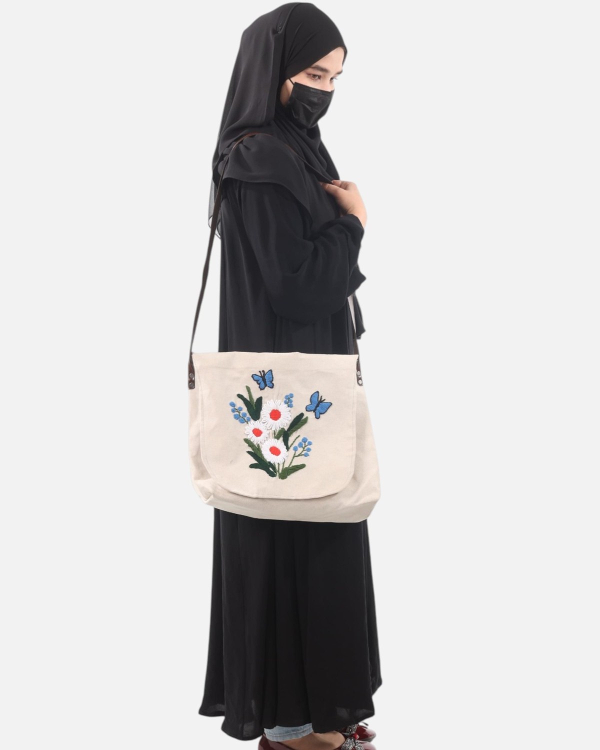 Floral Canvas Bag with Leather Strap 4