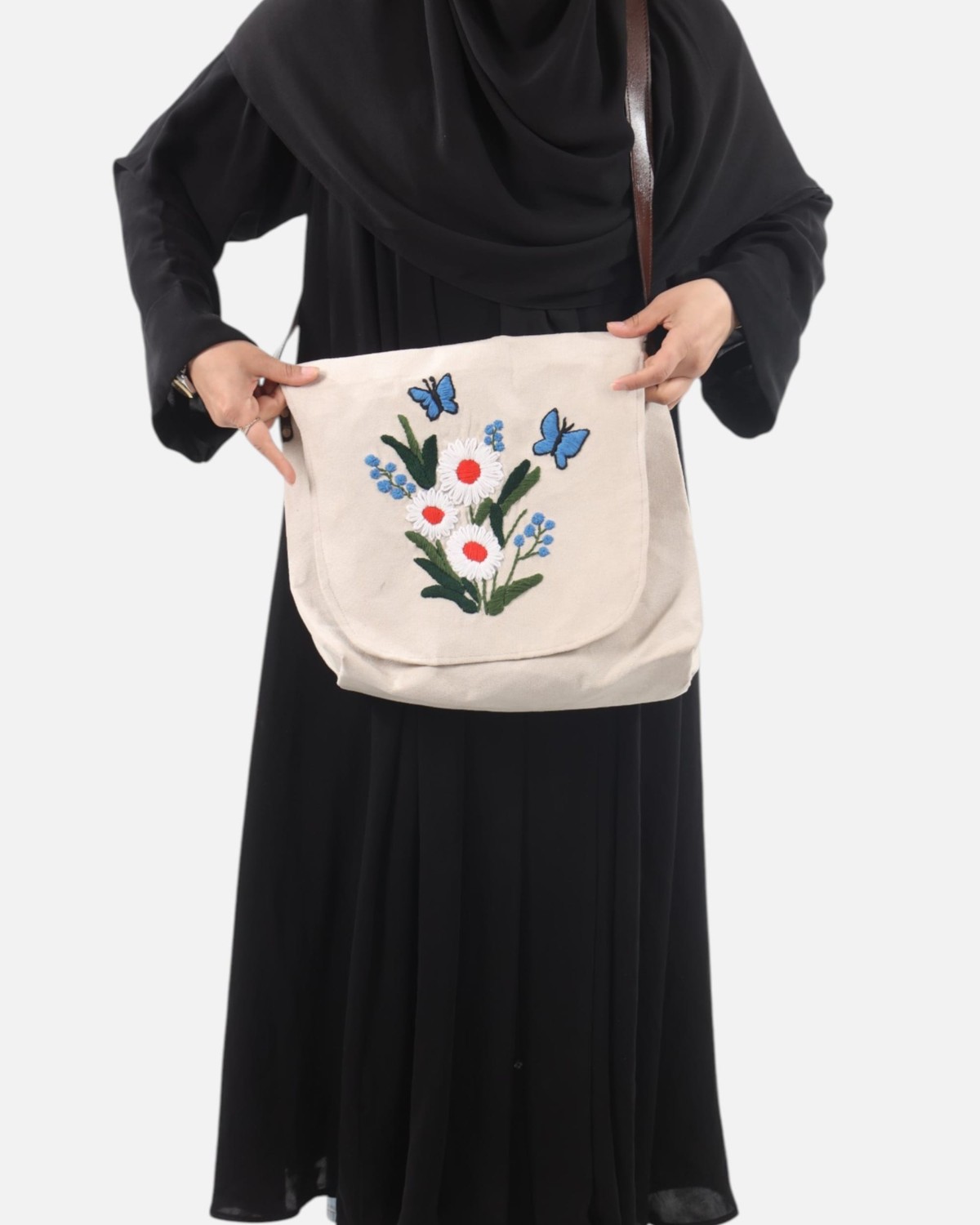 Floral Canvas Bag with Leather Strap 3