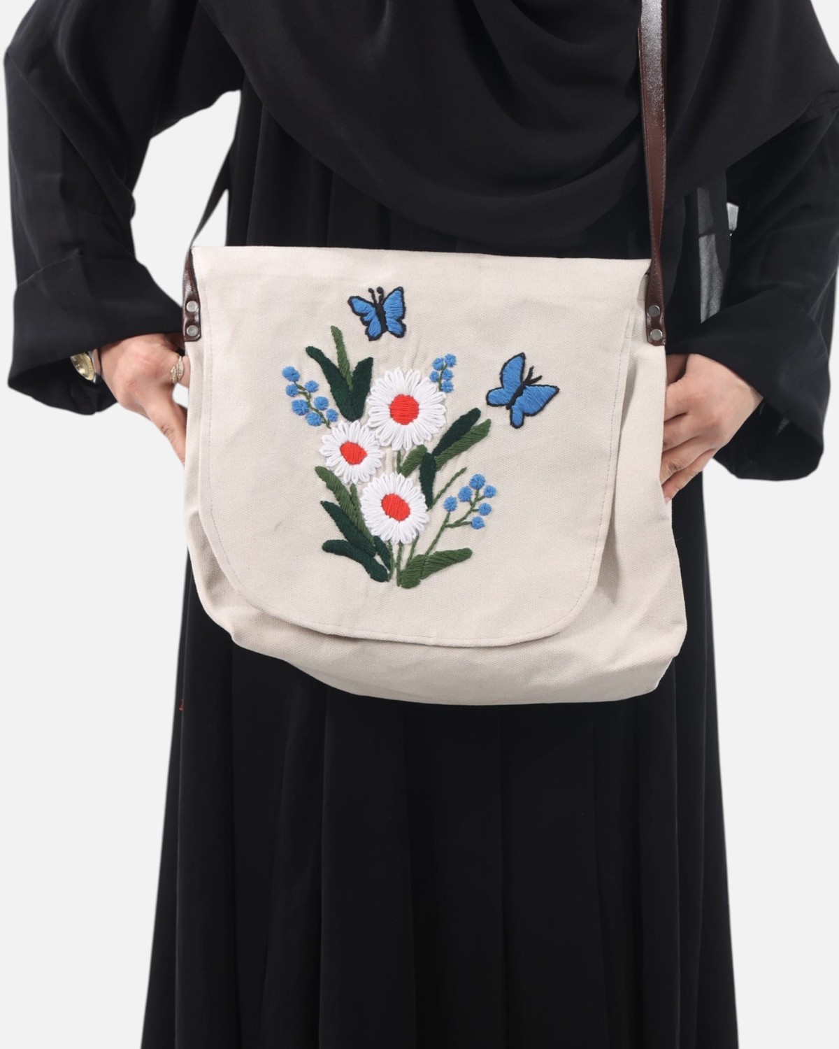 Floral Canvas Bag with Leather Strap 1
