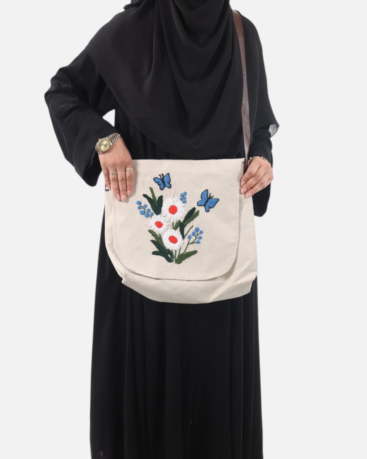 Floral Canvas Bag with Leather Strap 5