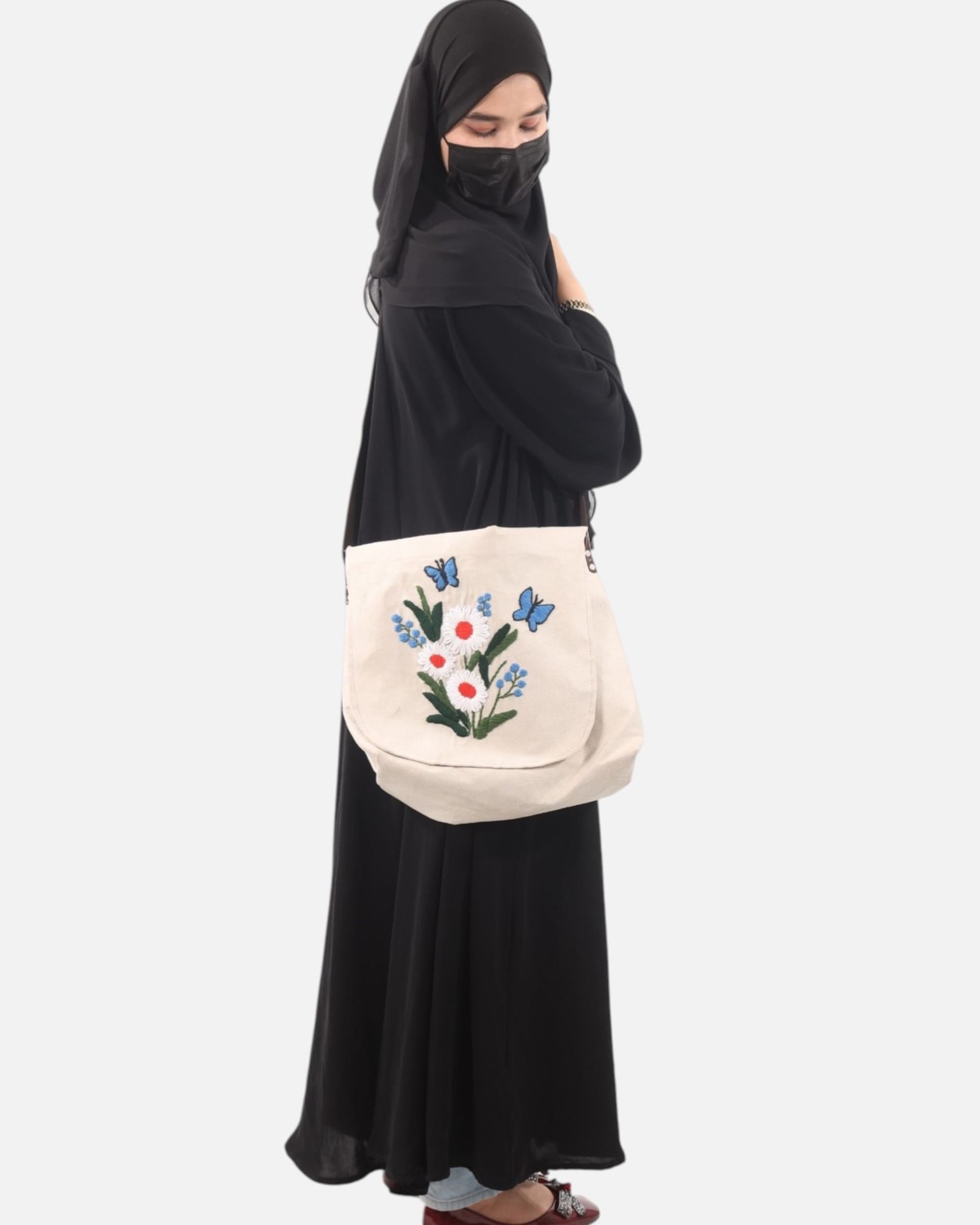 Floral Canvas Bag with Leather Strap 6