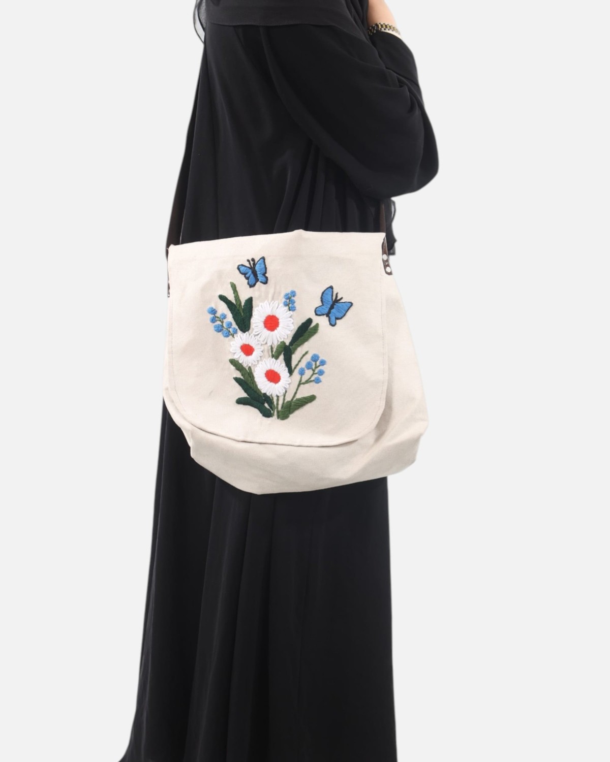 Floral Canvas Bag with Leather Strap 7