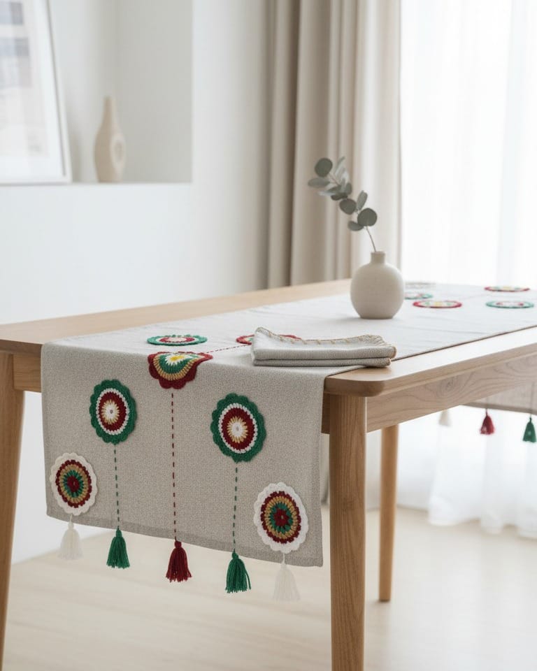 Table Runner with 6 Placements, Afghan-Inspired Decorative Tablecloth 4