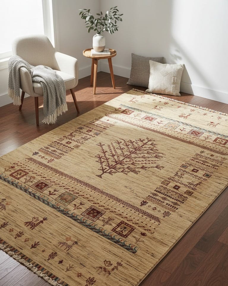 Afghan Tree Rug - Hand-Knotted Wool Rug 5