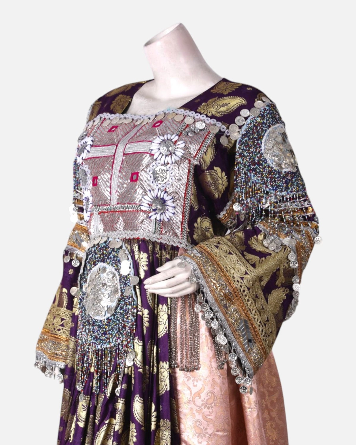 Purple & Gold Afghan Wedding Dress  Handcrafted Traditional Embroidery  with Matching Jewelry | Aseel