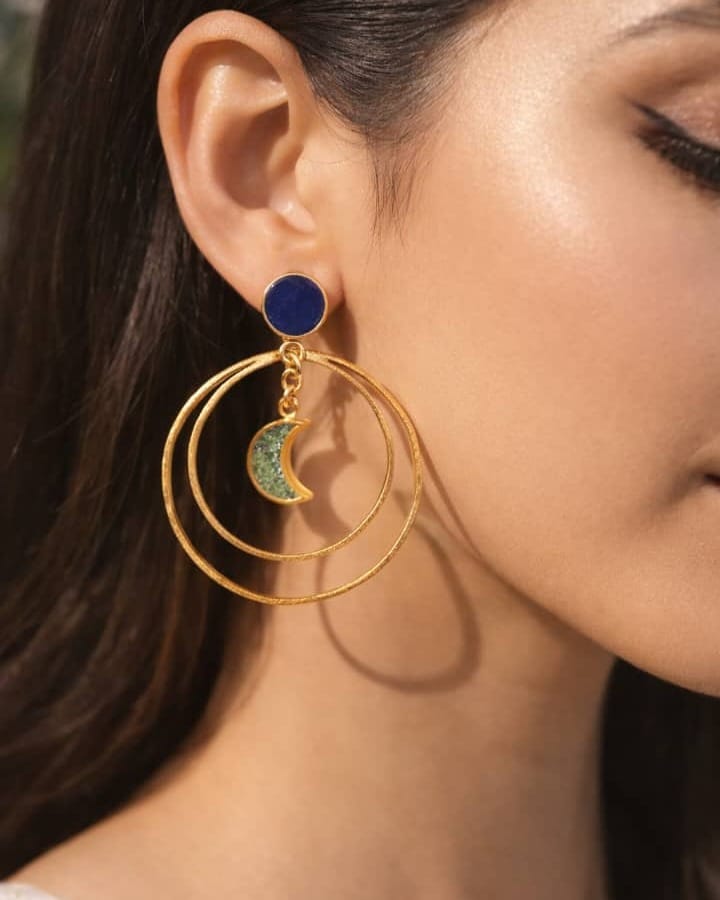 Handmade Turquoise & Lapis Lazuli Hoop Women Earrings 2