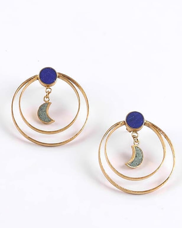 Handmade Turquoise & Lapis Lazuli Hoop Women Earrings 1