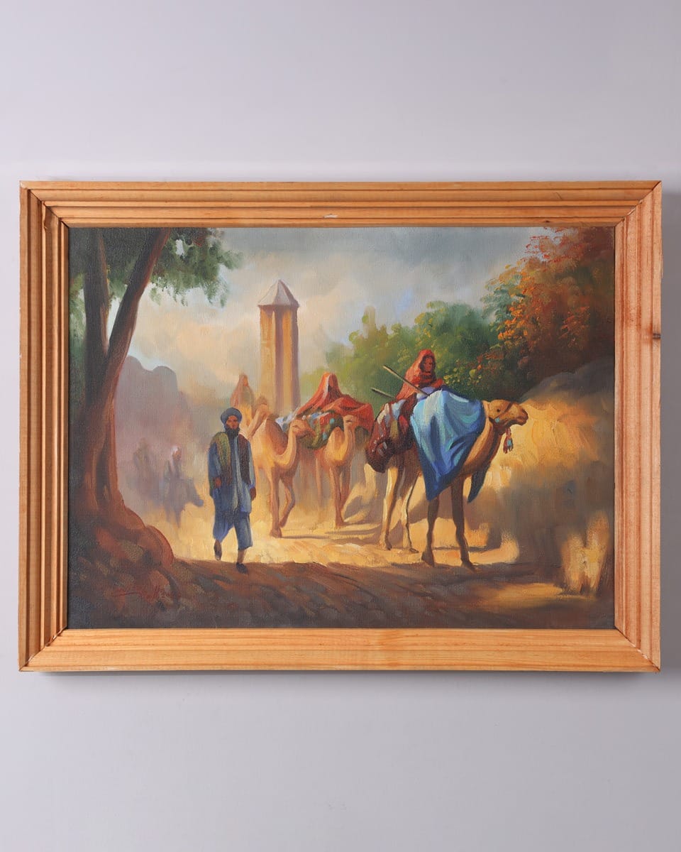 Camel Caravan Oil Painting with Wooden Frame 1