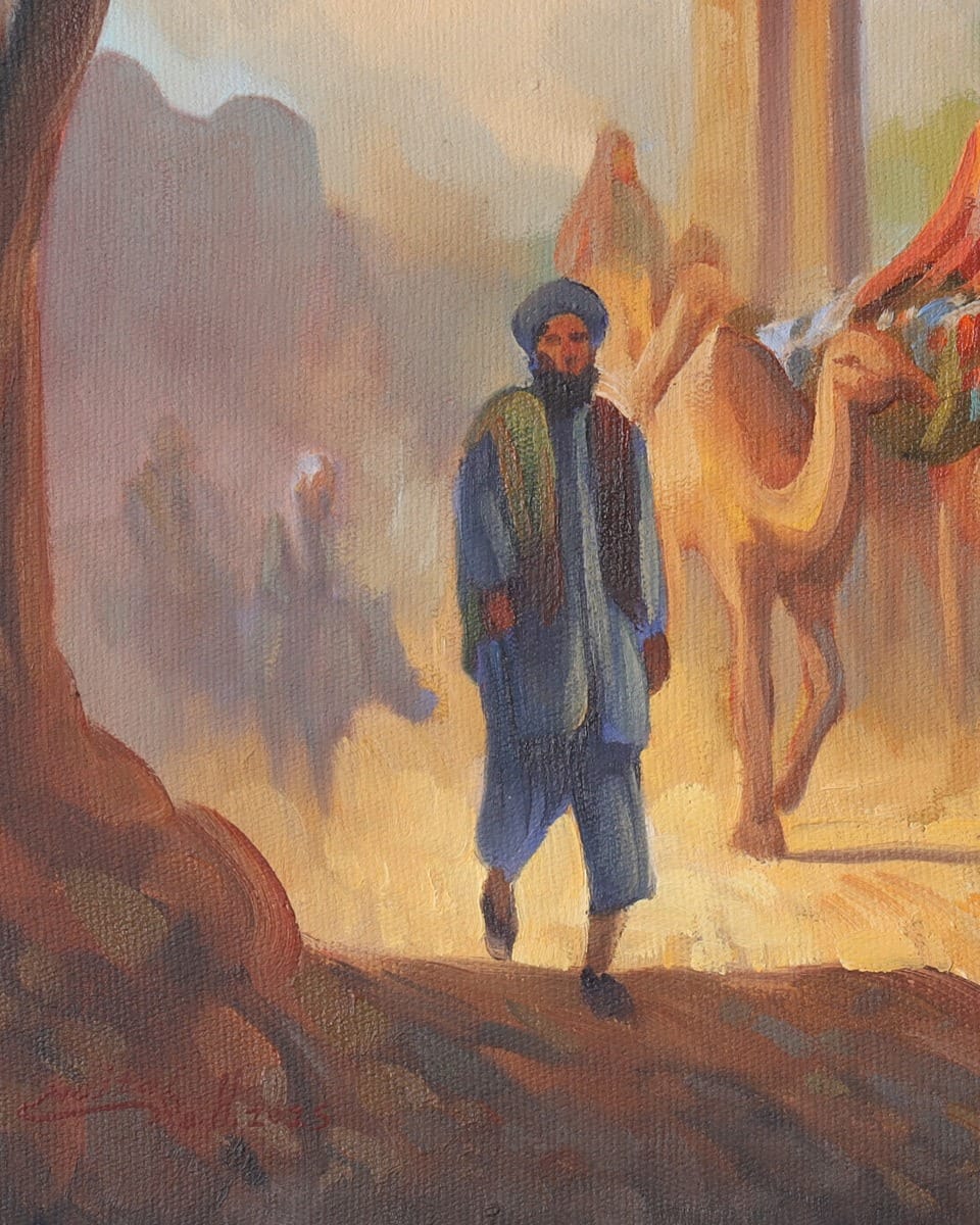 Camel Caravan Oil Painting with Wooden Frame 3