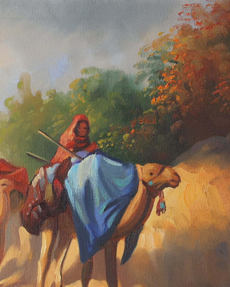 Camel Caravan Oil Painting with Wooden Frame 2