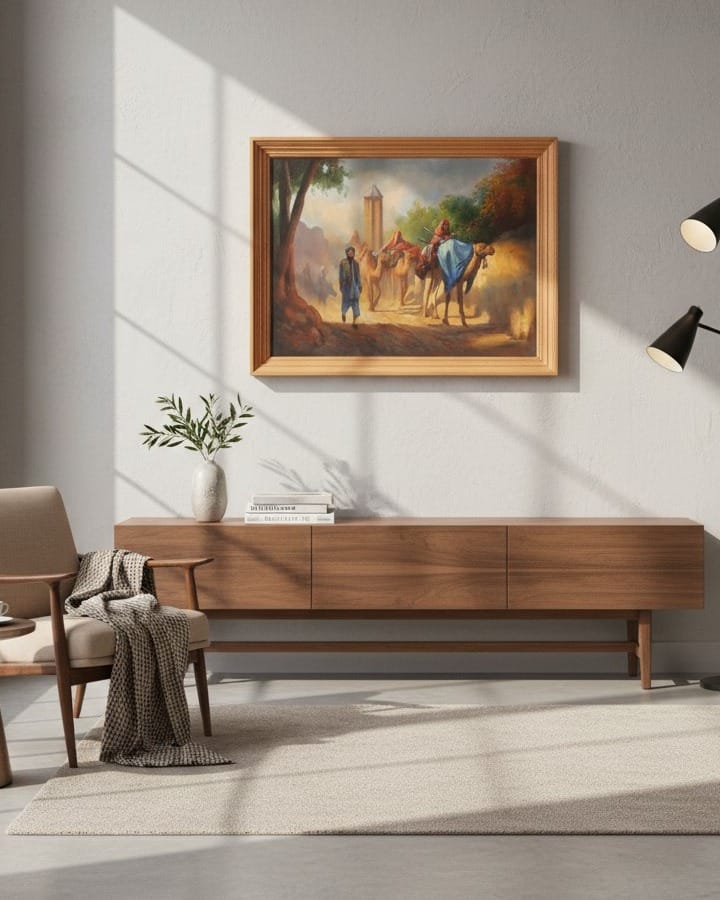 Camel Caravan Oil Painting with Wooden Frame 4