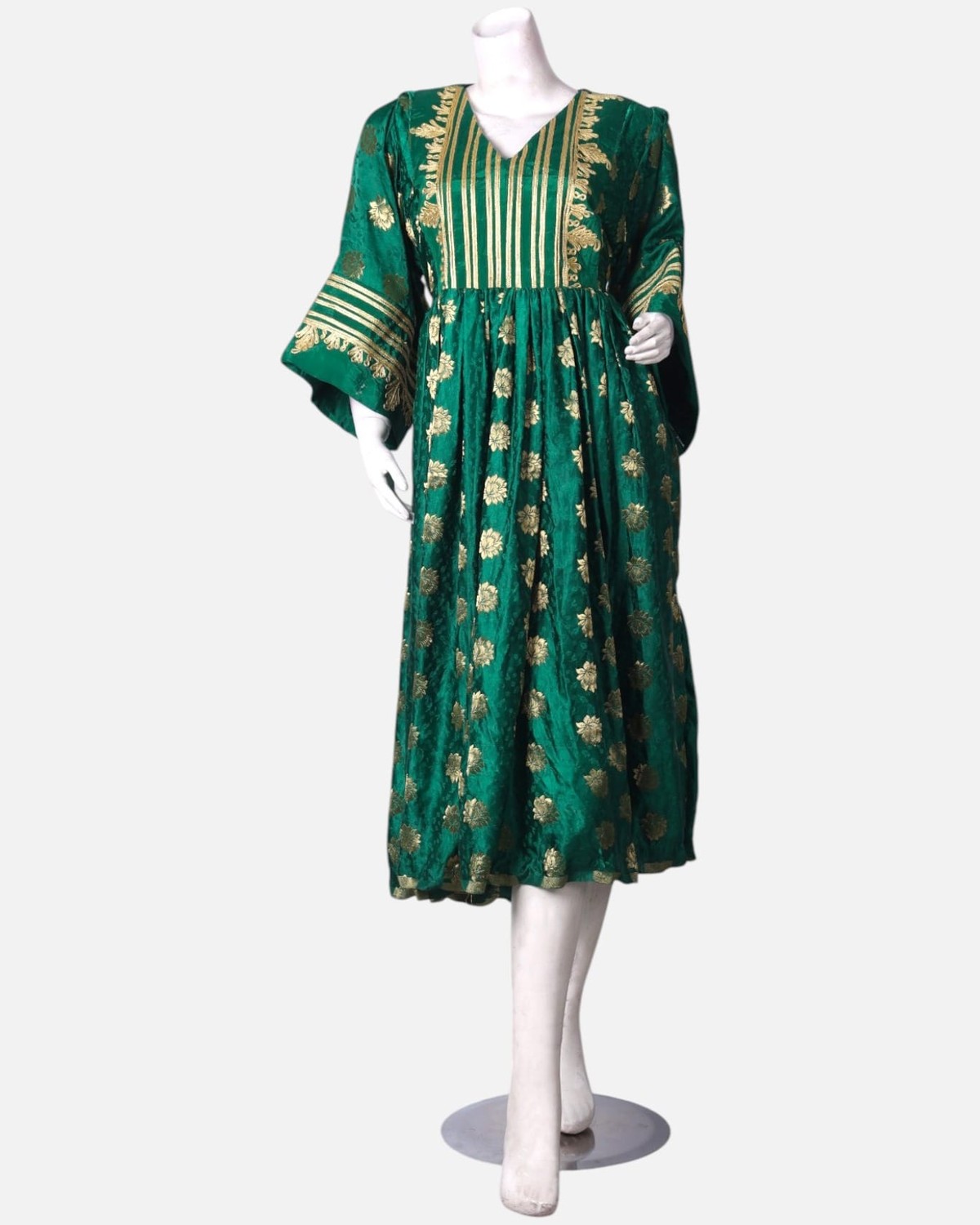 green emerald velvet dress Inrahwear Inrah Kochani Green Traditional Afghan Dress – Handcrafted P