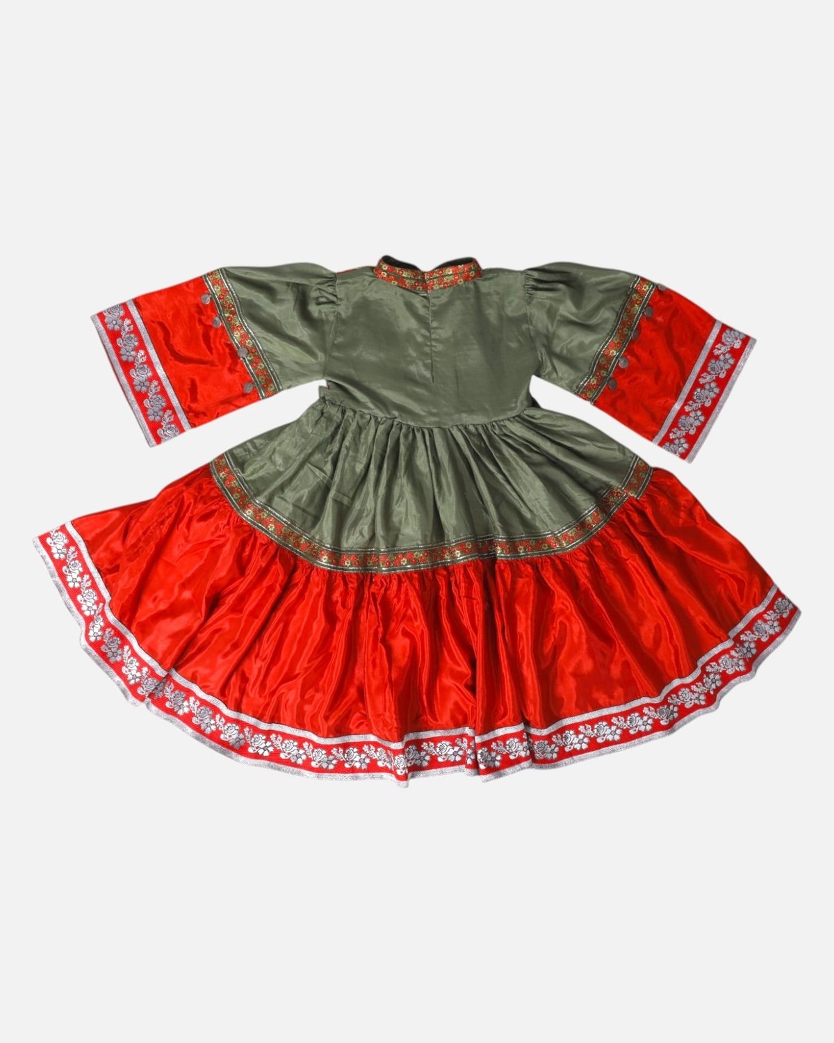 Green and Red Afghan Traditional Kids Dress 1