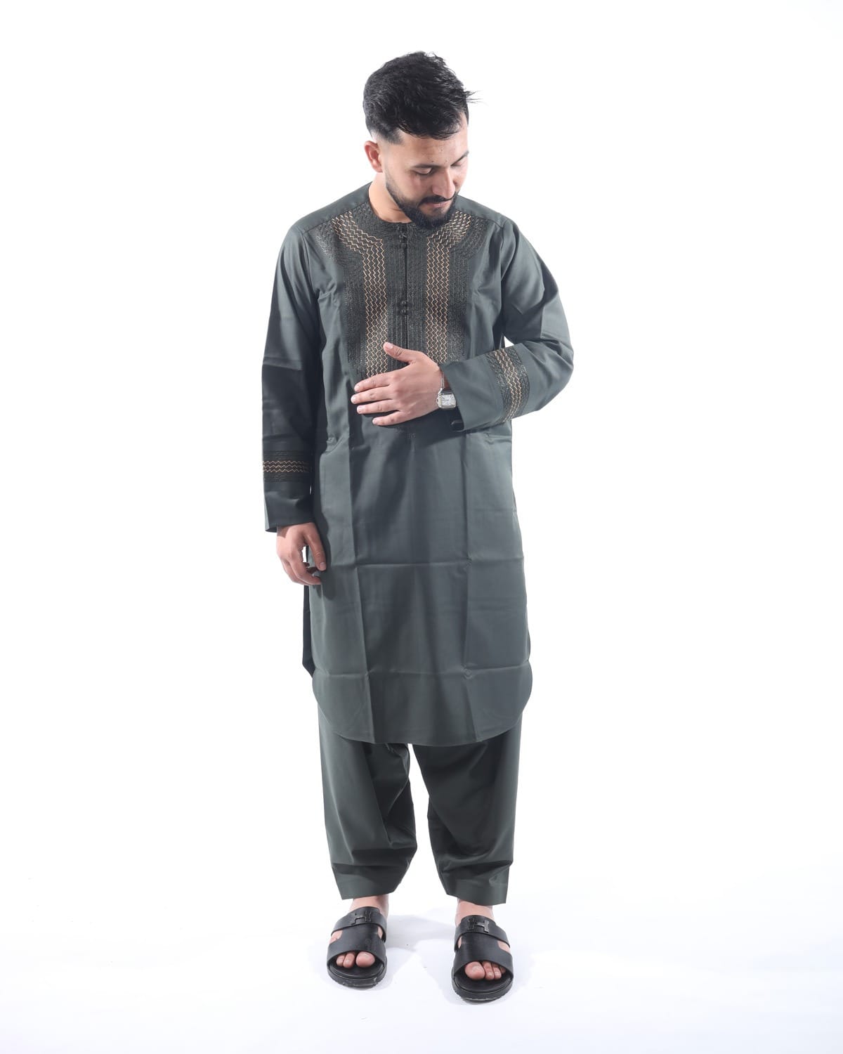 Men’s Arabic Green Outfit Design Perhran Tunban 1