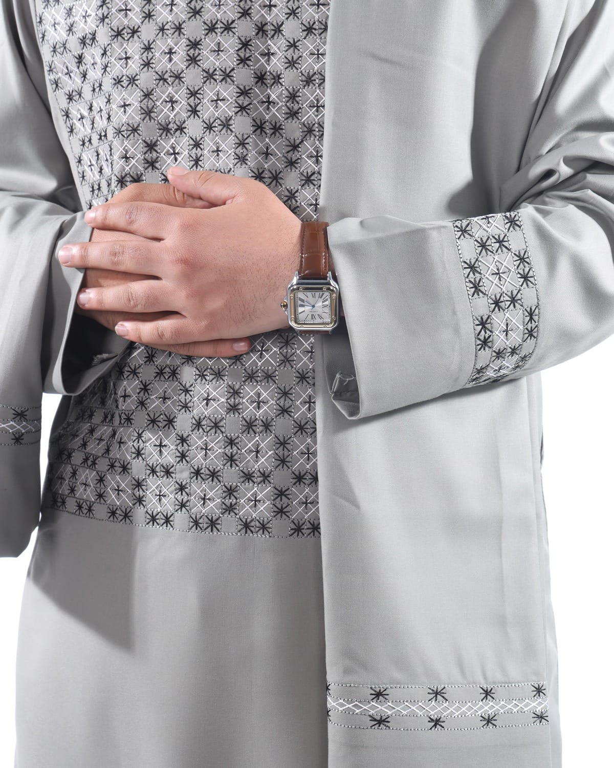 Light Silver Sena Pur Embroidered Afghan Attire for Men with Shawl 10