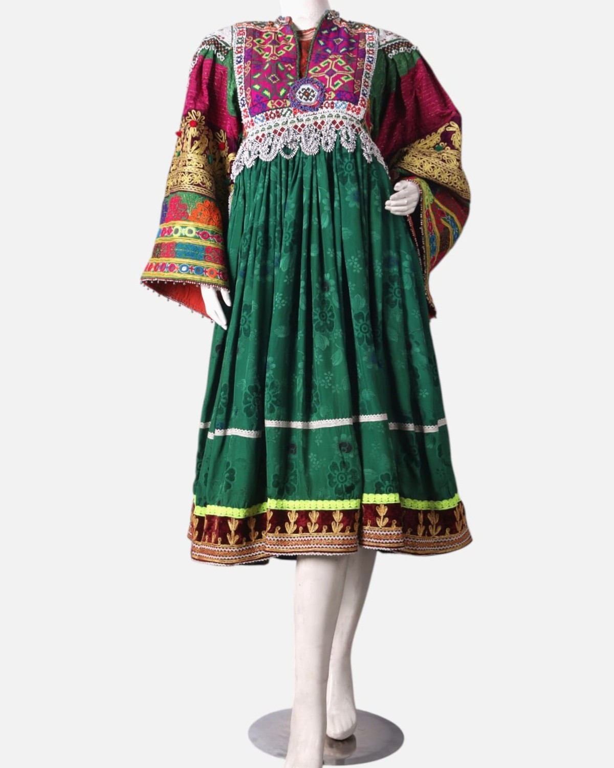 Afghan Gand Dress - Green with Traditional Embroidery 6