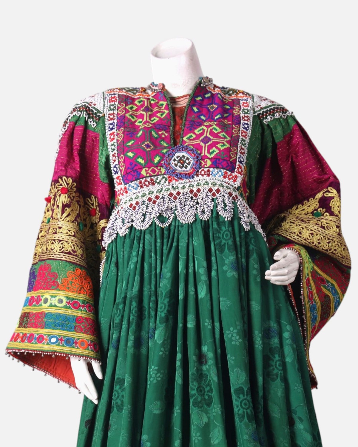 Afghan Gand Dress - Green with Traditional Embroidery 3