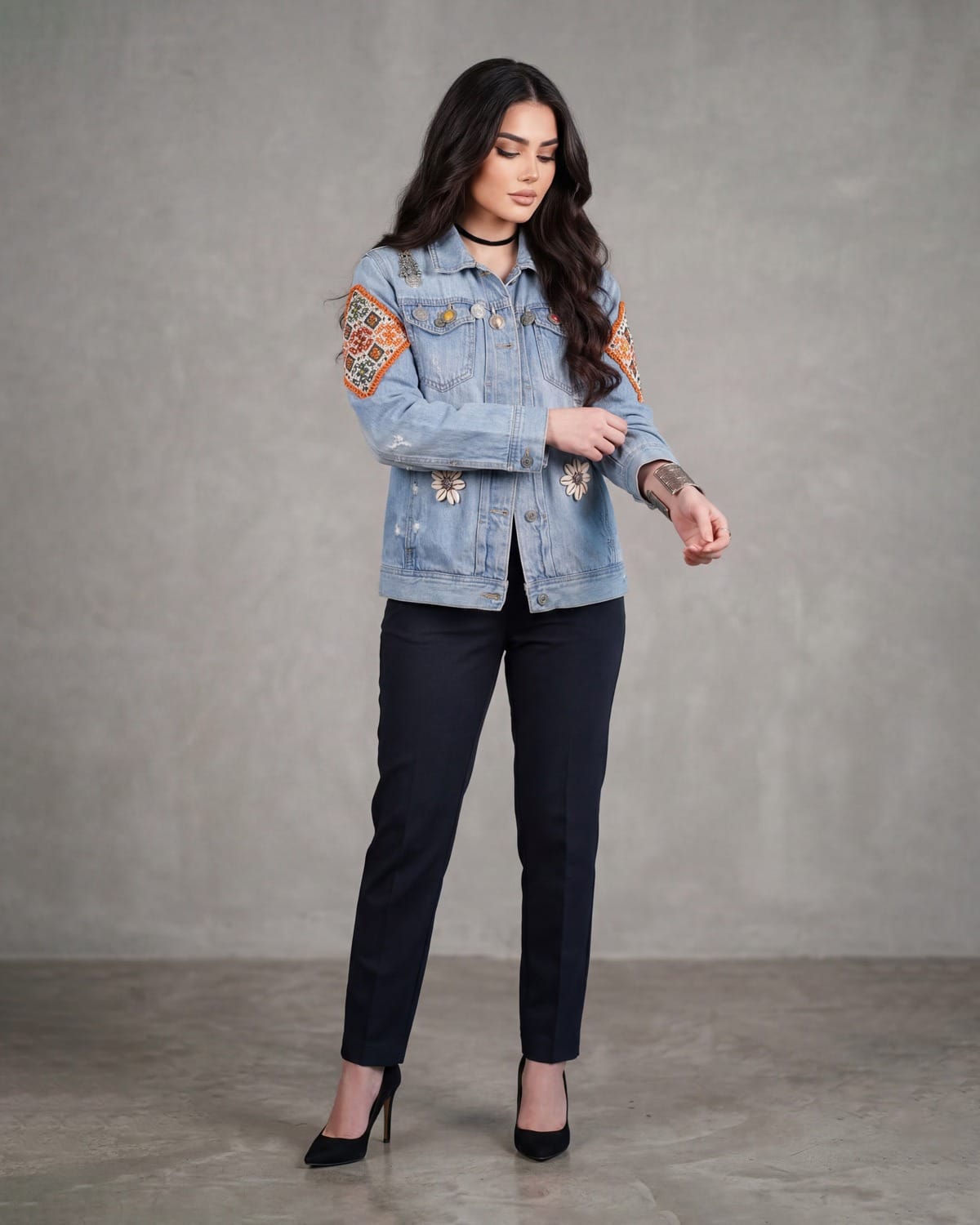 Hand Embroidered Denim Jacket For Women 1