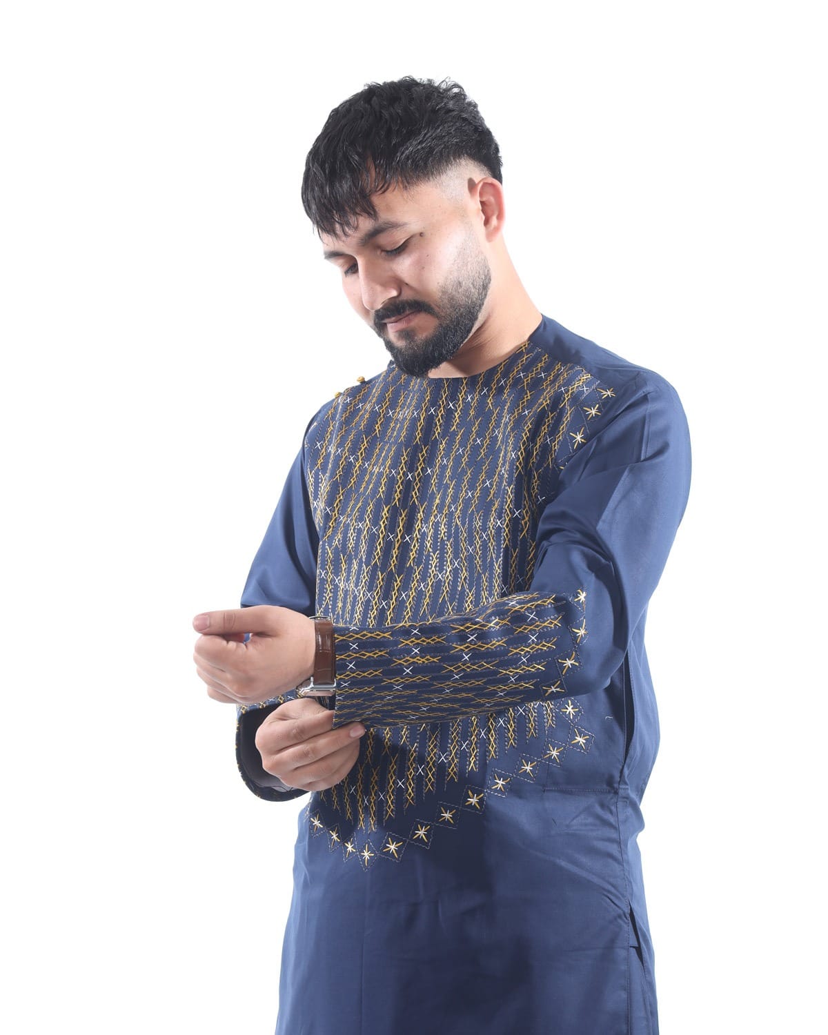 Neavy Blue Men Traditional Afghan Style Outfit with Trousers 2