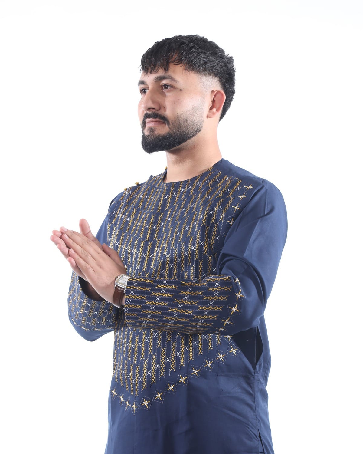 Neavy Blue Men Traditional Afghan Style Outfit with Trousers 6
