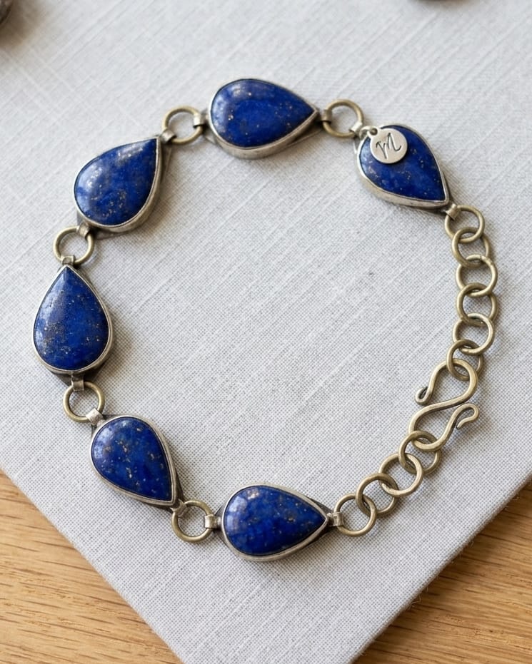 Antique Teardrop Lapis-Blue Station Bracelet 3